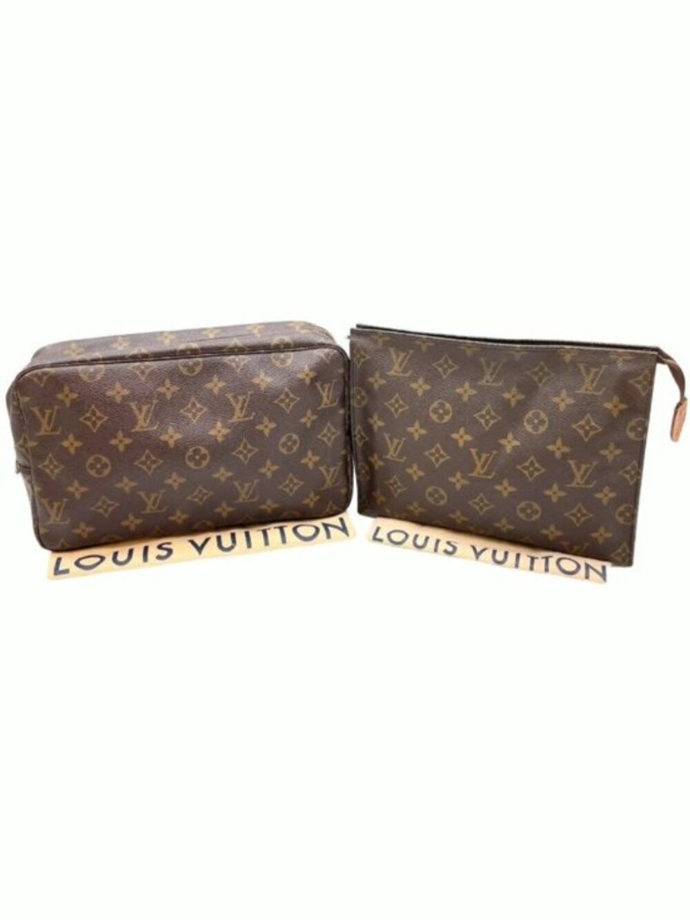 Authentic Louis Vuitton Trousse Toilette 28 and Poche 26 Canvas Cosmetic Pouch